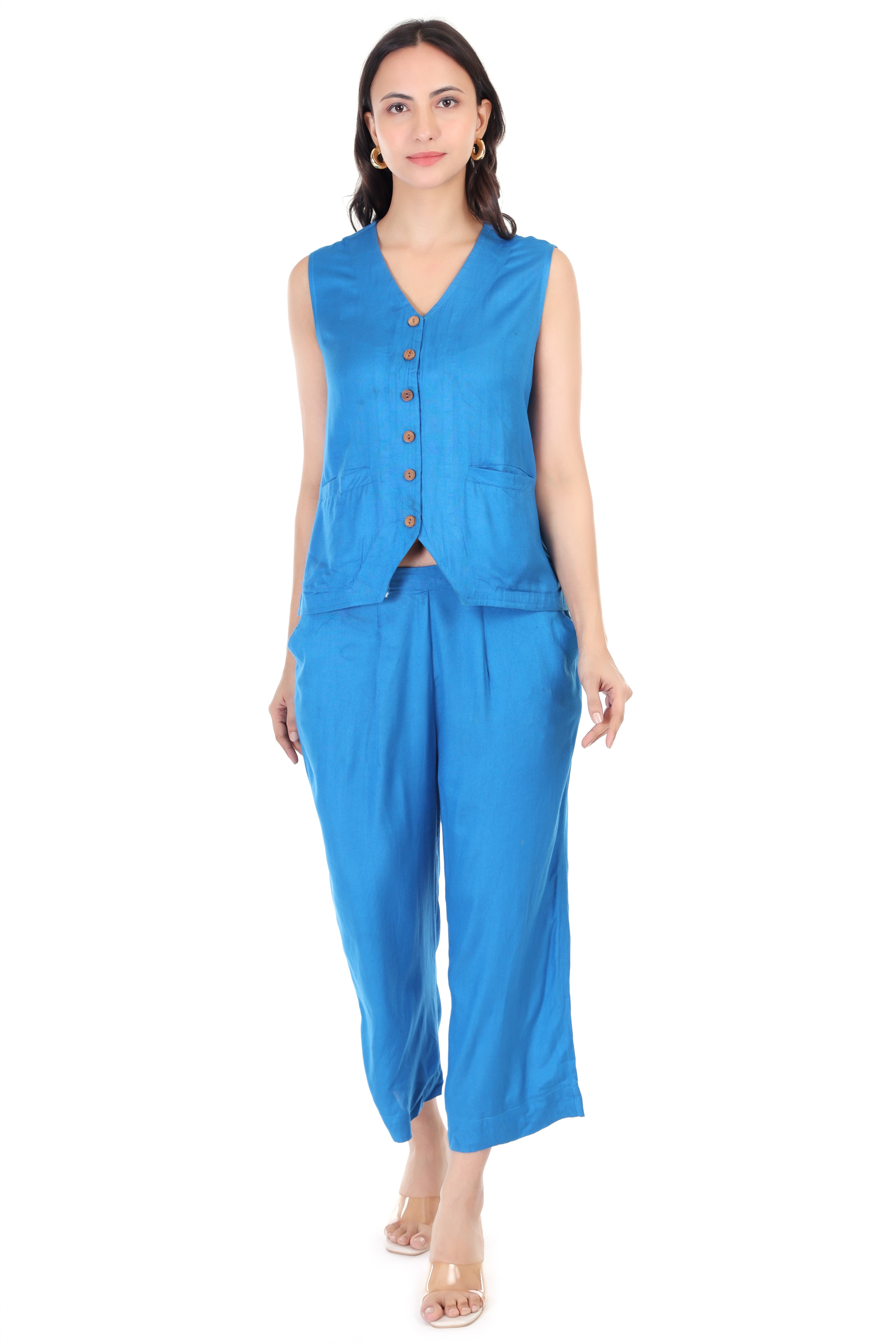 Elegant Blue Rayon Co-Ord Set