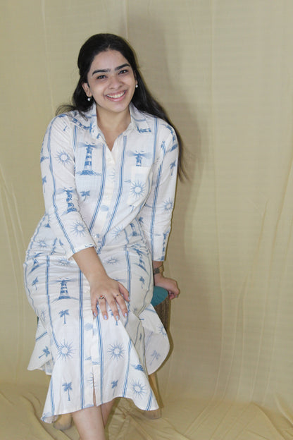 Effortlessly Chic White Pure Cotton Shirt Dress